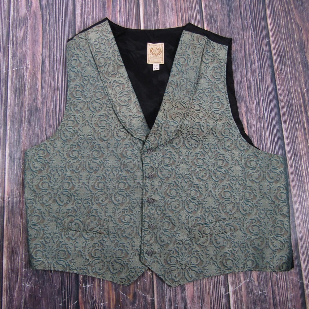 Vintage Wahmaker Suit Vest Mens 2XL Green Floral Western 2 Piece Belted Made USA